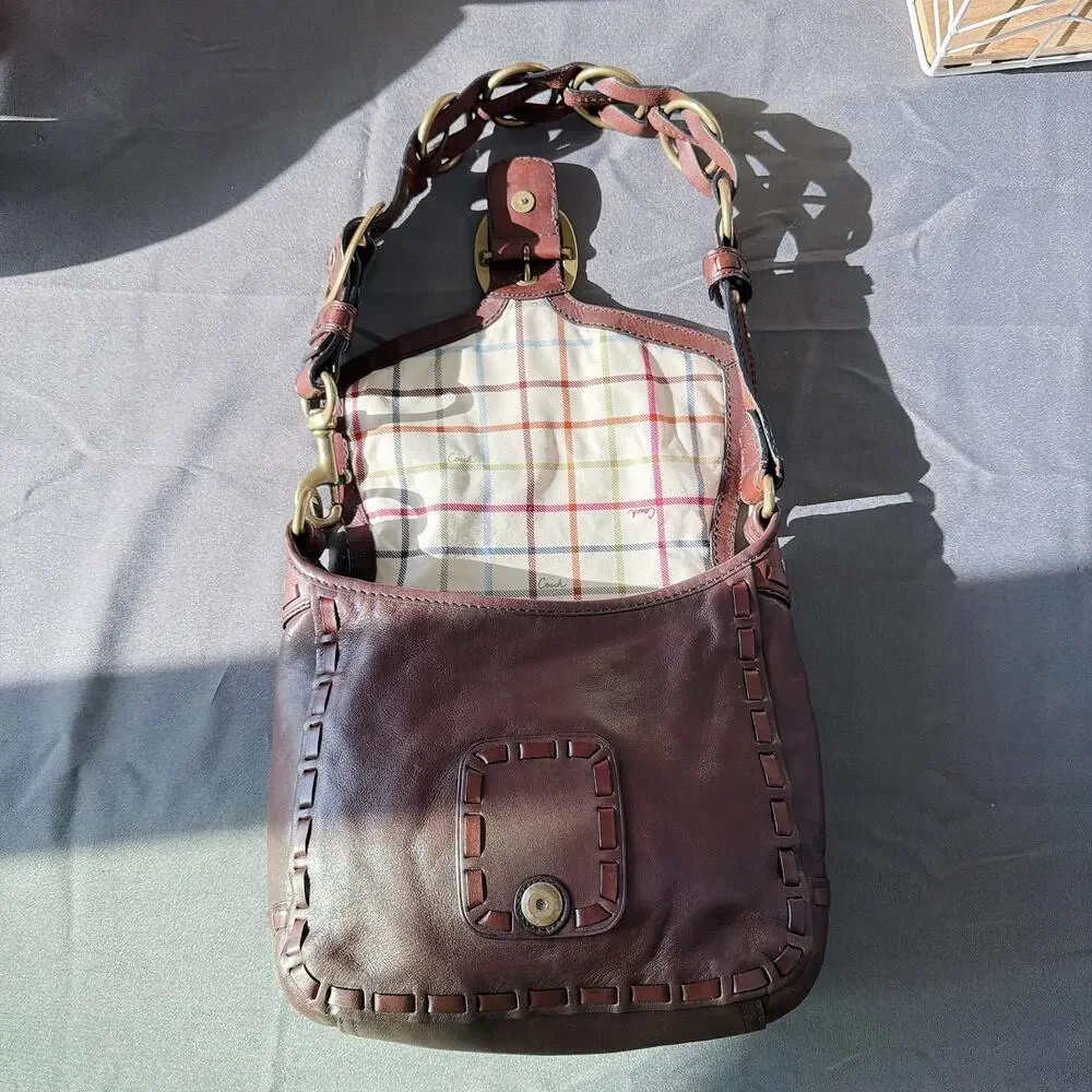 Coach Bleeker Tattersall Laced Strap Whiskey Leather Bag 11446